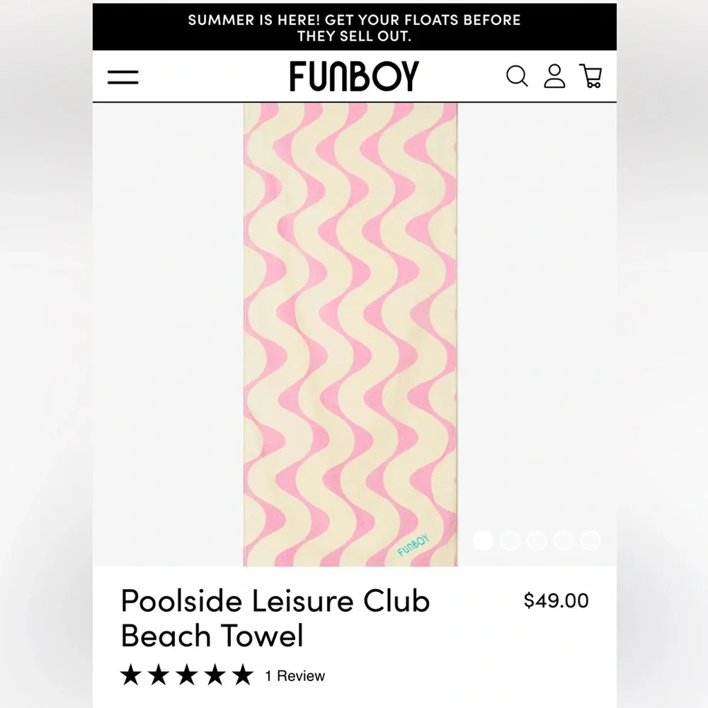 NWT 68x30” FUNBOY Poolside Leisure Club Beach Towel